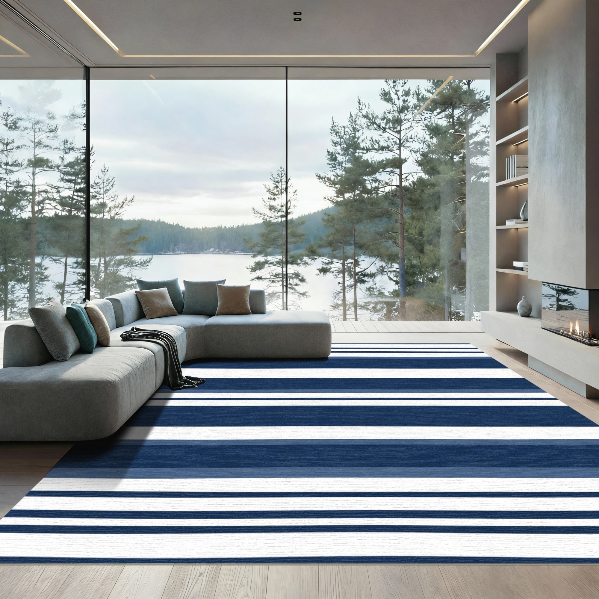 Classic Navy White Stripe Harmony Rug