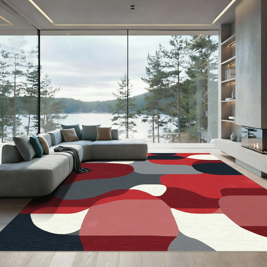 Crimson Gray Abstract Flow Rug