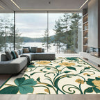 Cream Yellow Floral Vine Scroll Rug