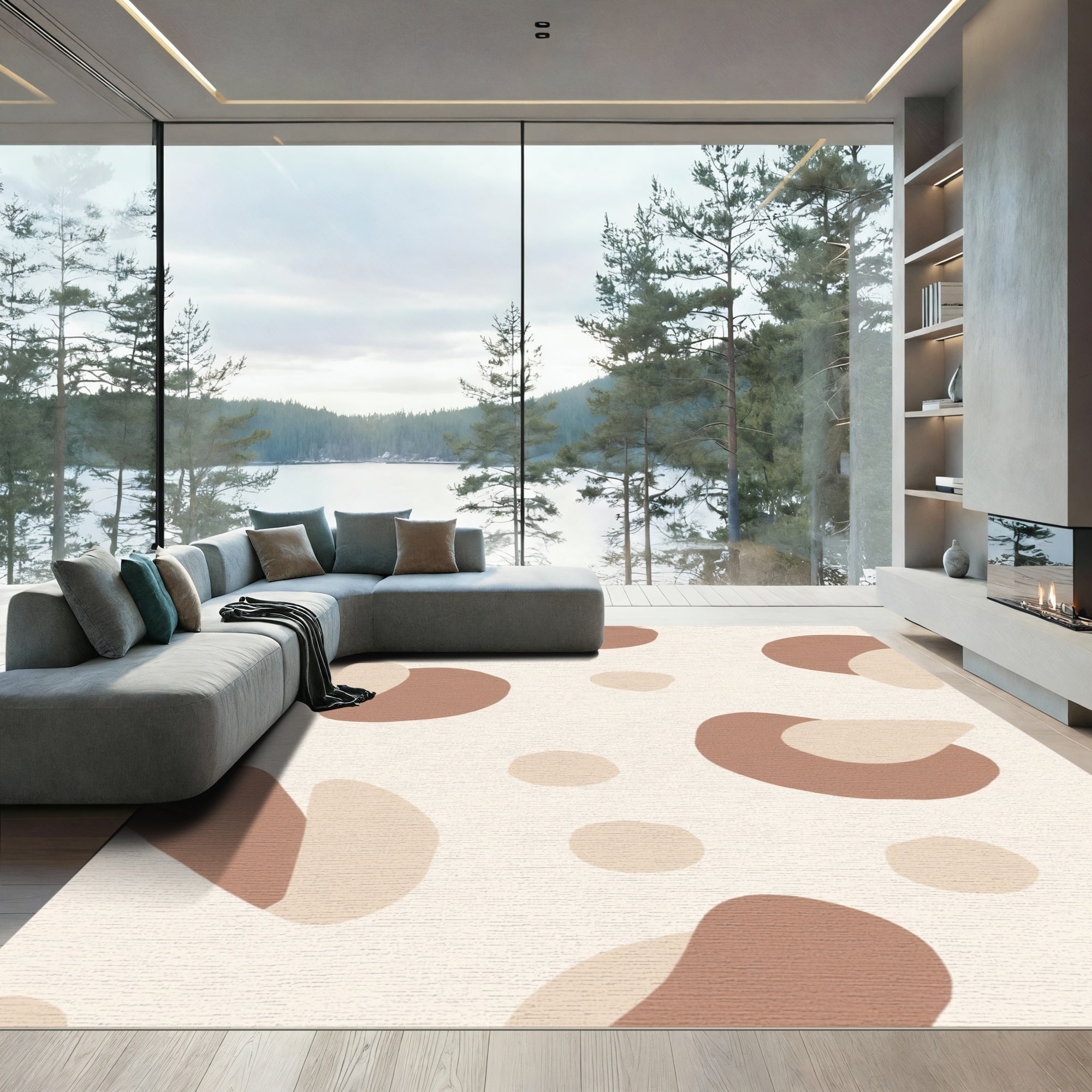 Brown Beige Organic Spot Art Rug