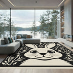 Whimsical Bunny Forest In Black Cream Rug