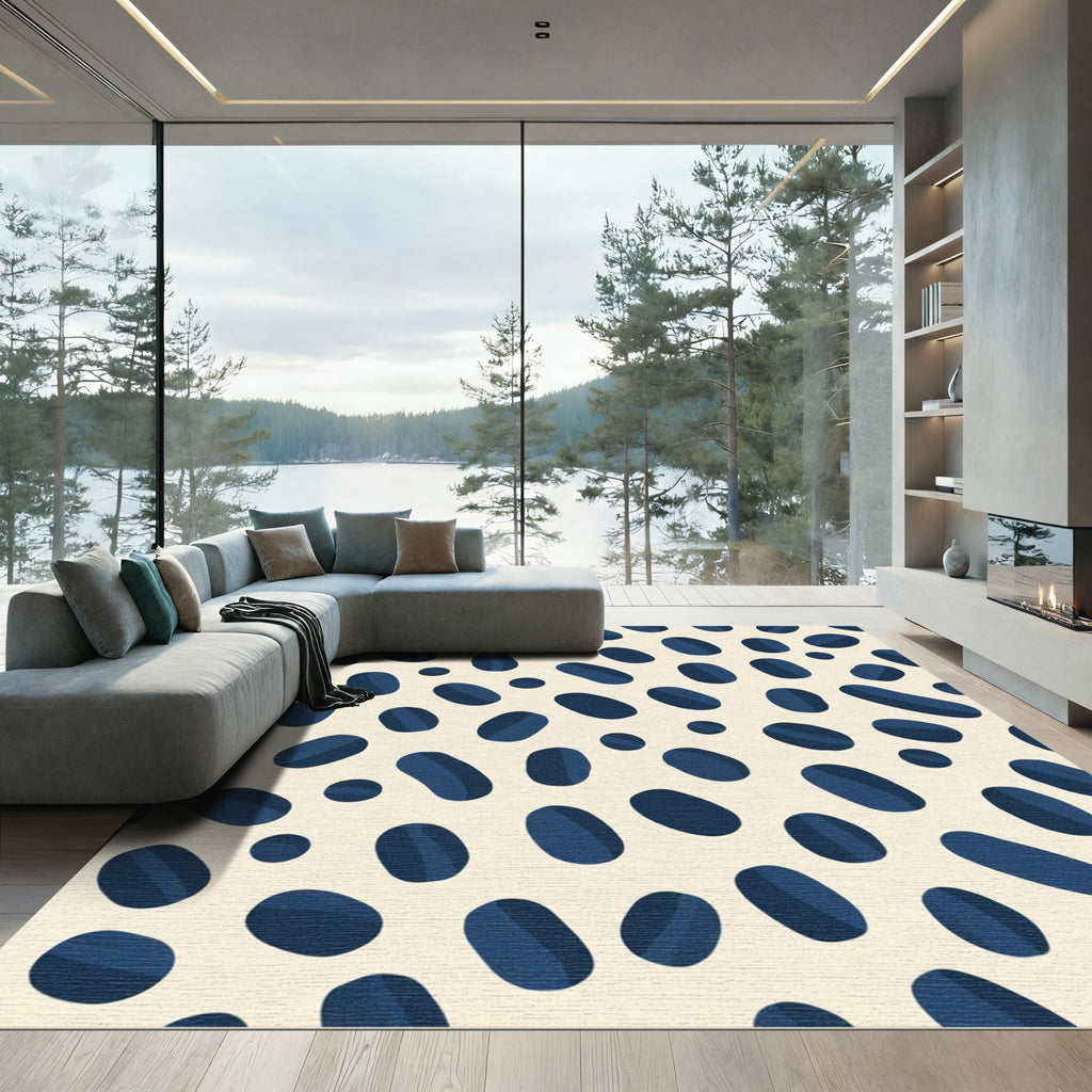 Navy Blue Abstract Blob Arrangement Rug