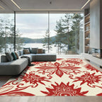 Crimson Floral Swirl Symmetry Rug