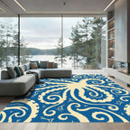 Cream Octopus Blue Swirls Rug