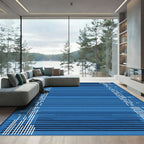 Deep Blue Striped Border Rug