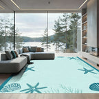 Teal Starfish Shell Coral Border Rug
