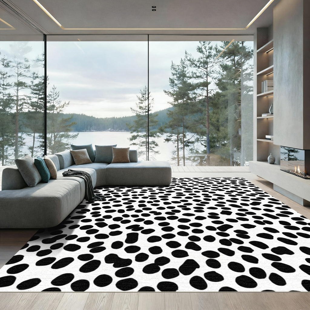 Black White Irregular Dots Cluster Rug
