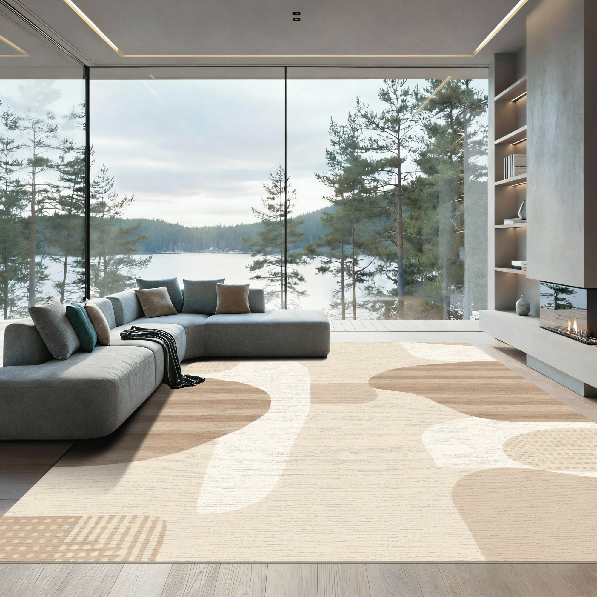 Neutral Abstract Organic Shapes Rug