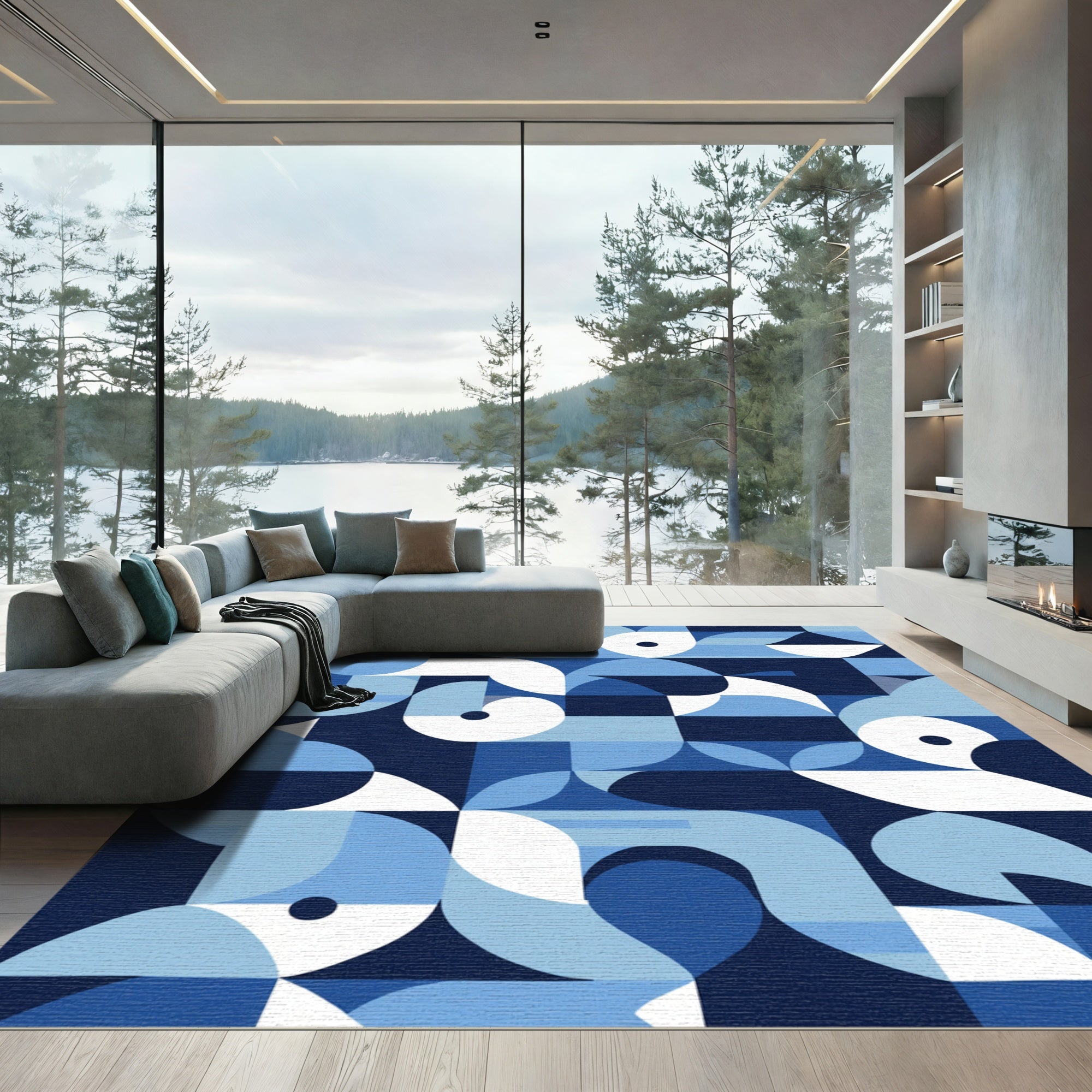Geometric Blue Abstract Shapes Rug