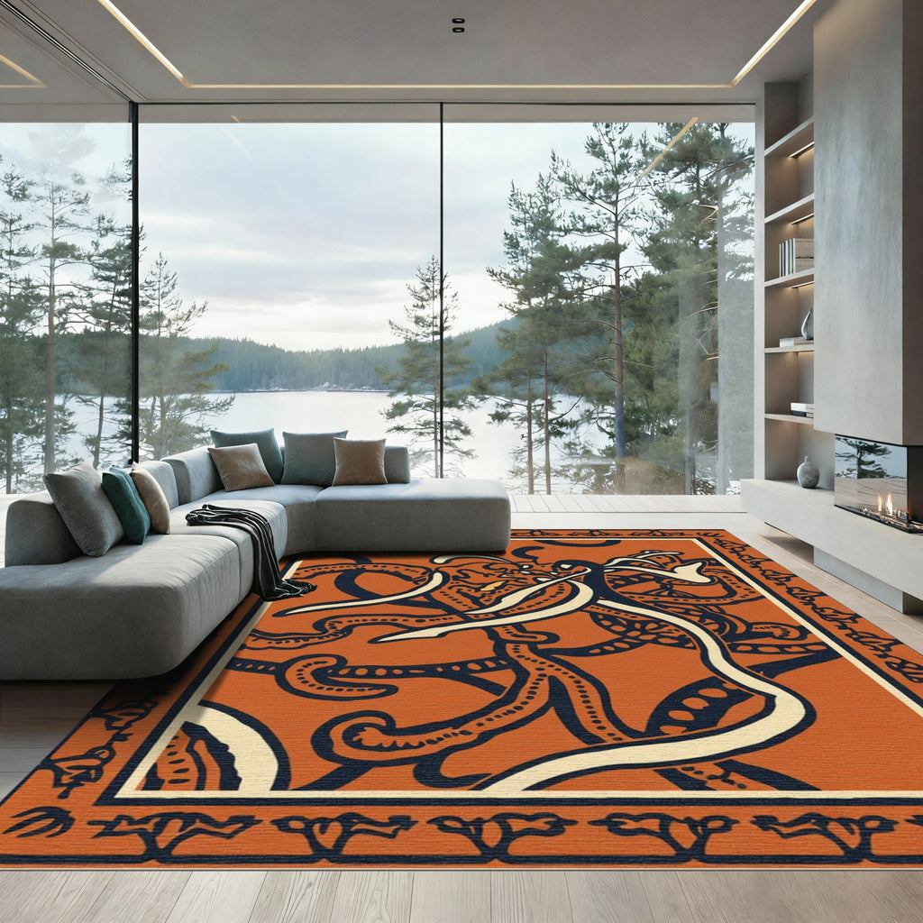 Orange Abstract Swirls And Dots Rug