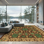 Brown Green Floral Vine Medallion Rug