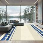 Cream Blue Scalloped Stripe Rug