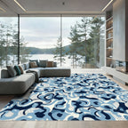 Cool Blue Abstract Swirl Composition Rug