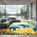 Whimsical Blue Elephants Safari Meadow Rug