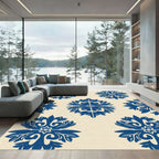 Royal Blue Floral Damask Medallion Rug