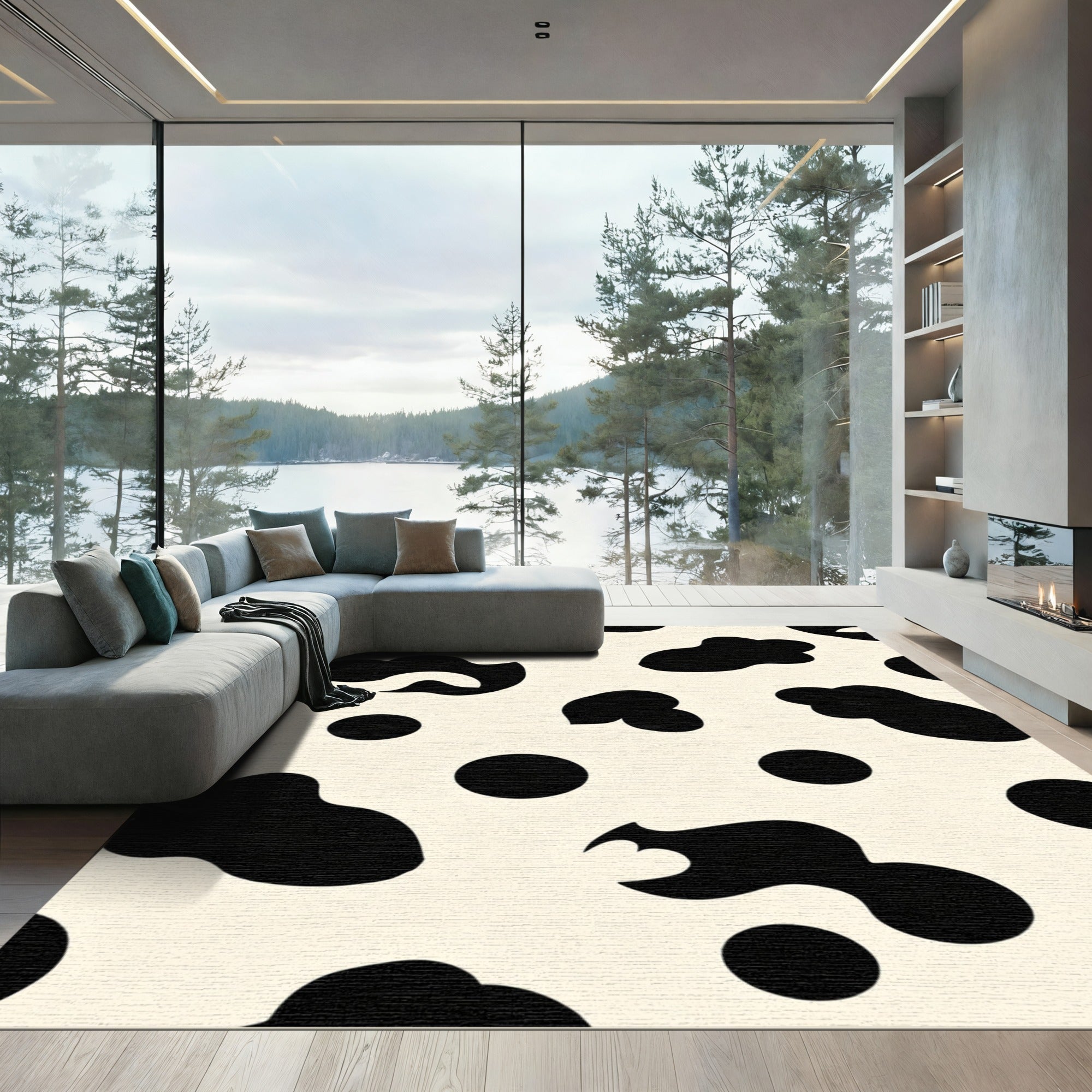 Black Cream Spotty Blob Rug