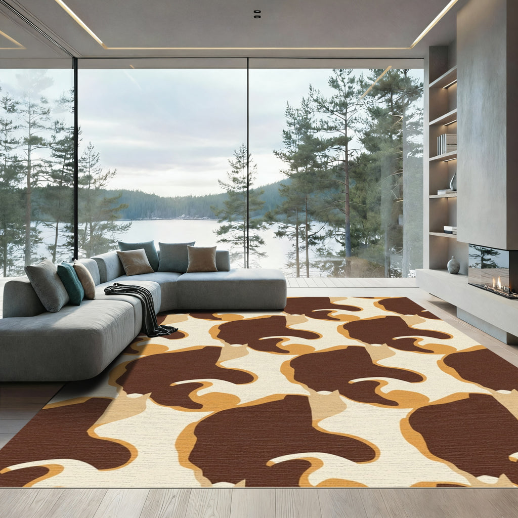 Mid-Century Brown Abstract Camo Rug