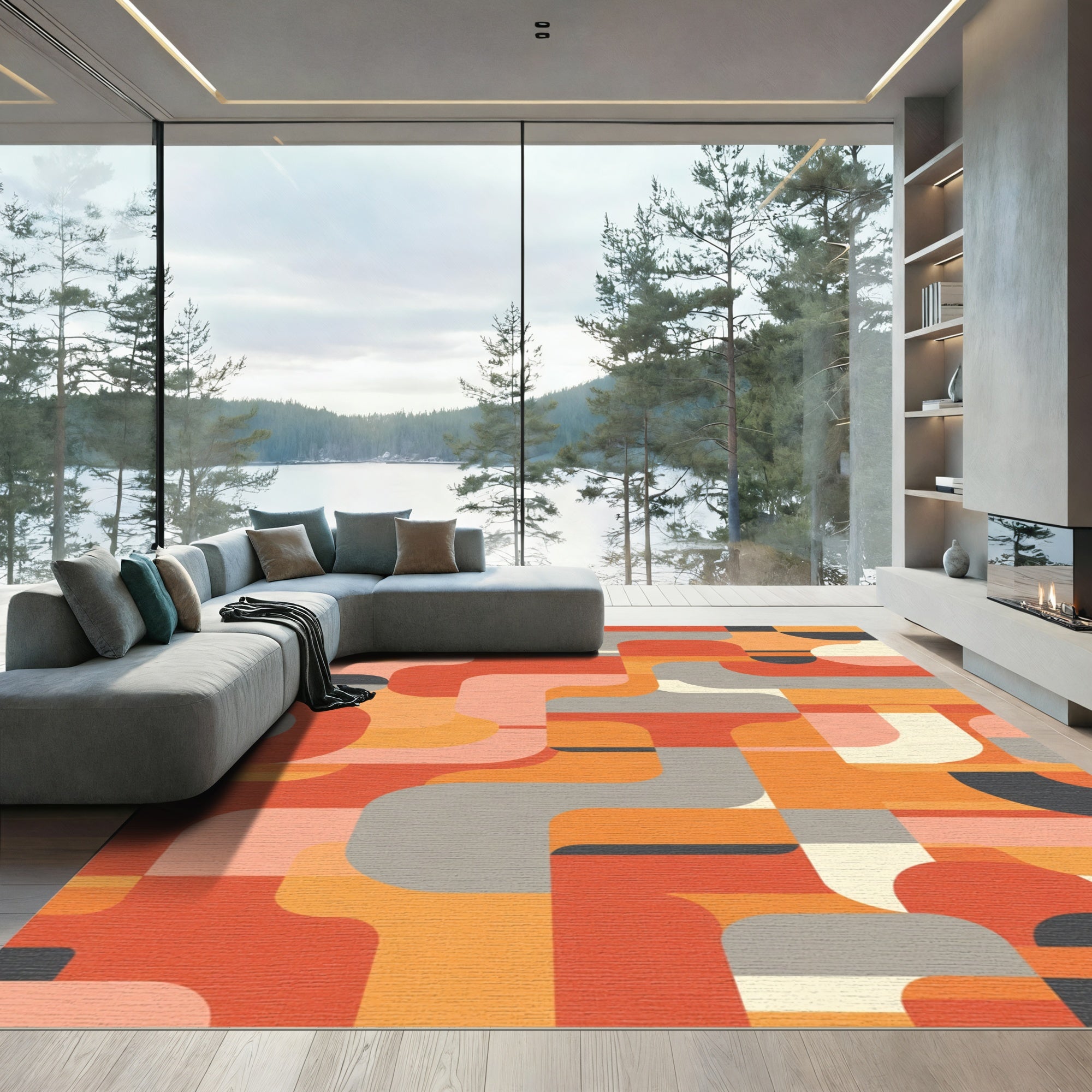 Retro Geometric Abstract Forms Rug
