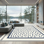 Navy Blue Scattered Dots Bordered Rug