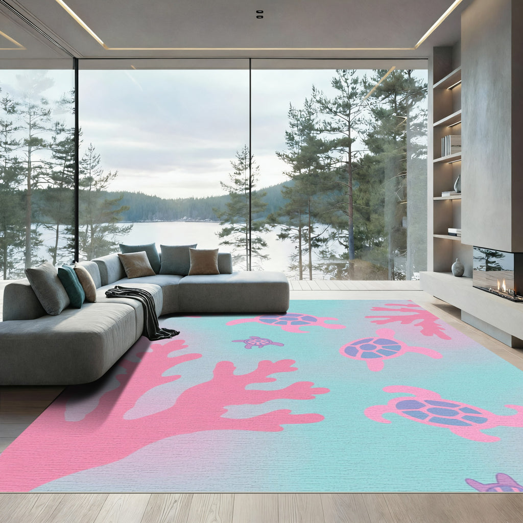 Pink Coral Turtle Swirl Rug
