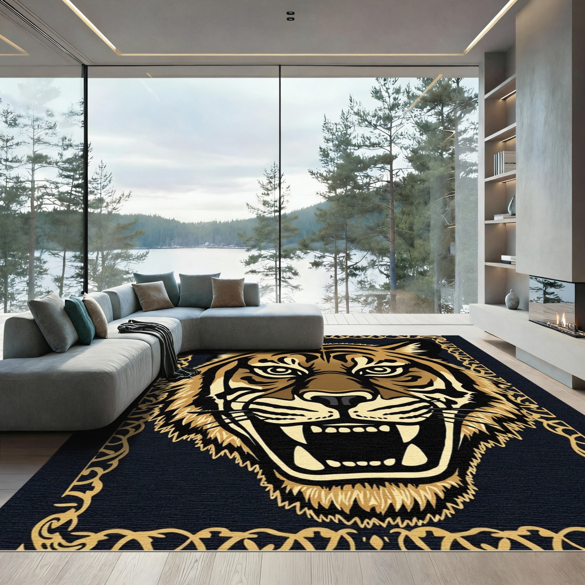 Magnificent Tiger Face Golden Border Rug