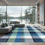 Coastal Blue Plaid Checkered Rug