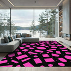 Bold Pink Abstract Shapes Black Rug