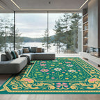 Teal Floral Medallion Garden Rug