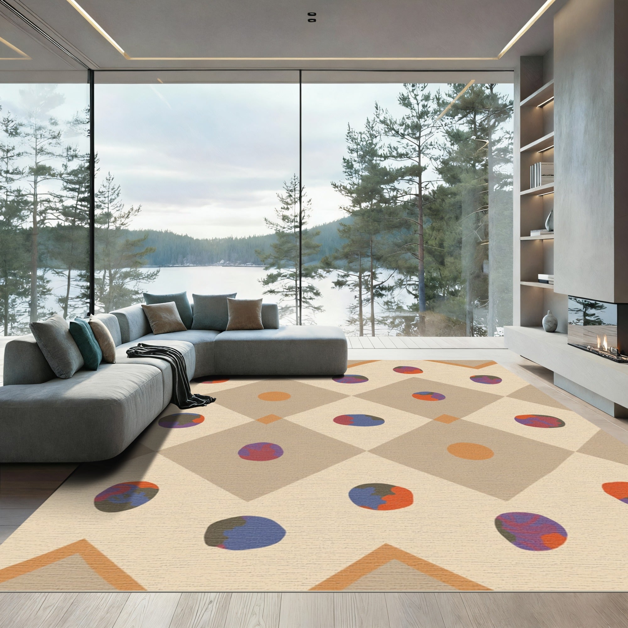 Neutral Tone Speckled Diamond Folk Rug