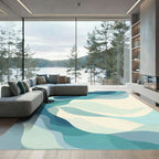 Serene Aqua Wave Abstract Rug