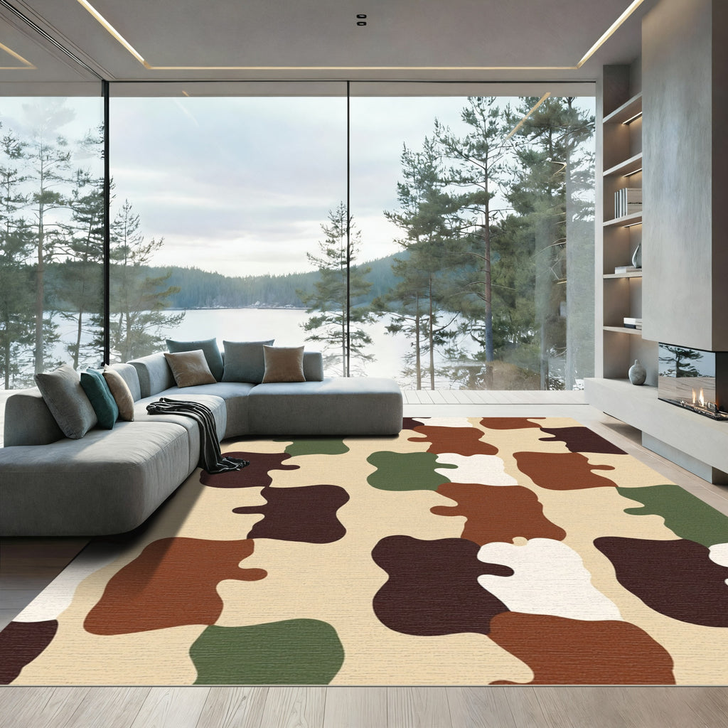 Earthy Camouflage Abstract Blotches Rug
