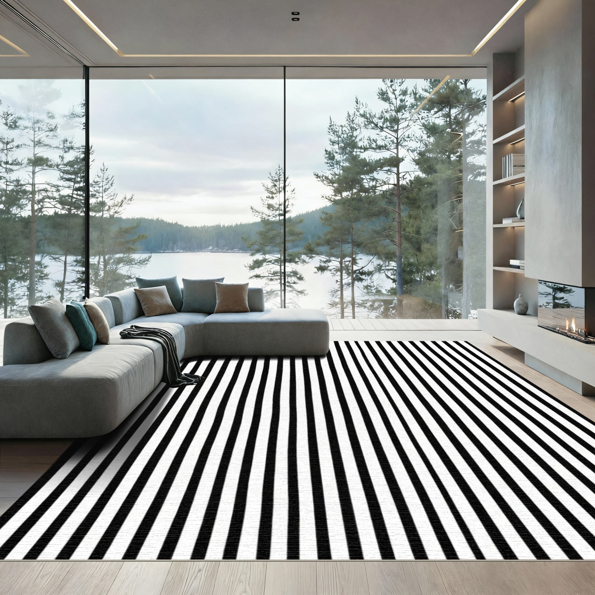Thin Black White Vertical Lines Rug