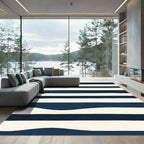 Deep Blue Wave Striped Rug