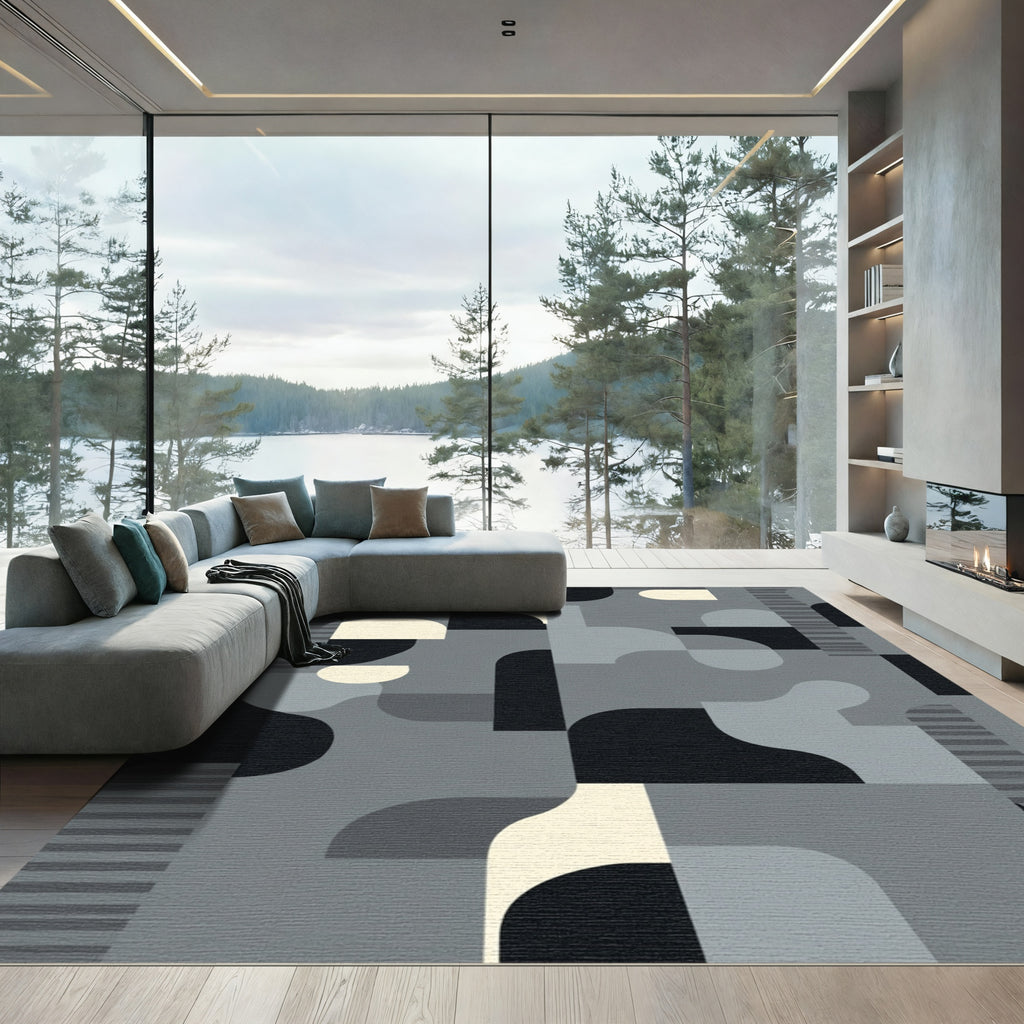 Monochrome Abstract Geometric Mid Century Modern Rug