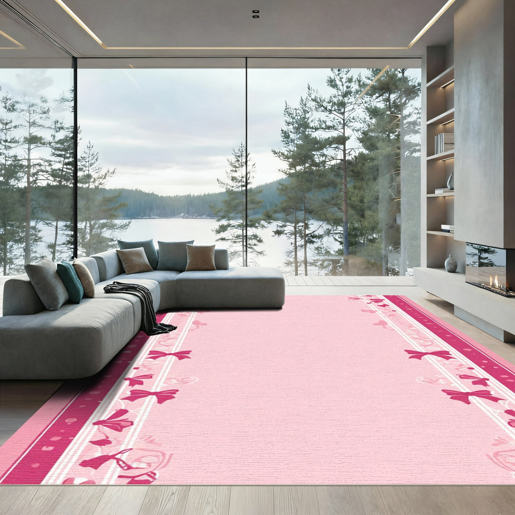 Pink Ribbon Floral Border Rug
