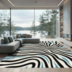Abstract Black White Blue Swirl Rug