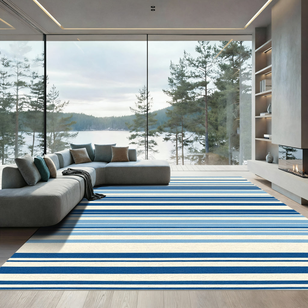 Nautical Multi Blue Horizontal Stripes Rug