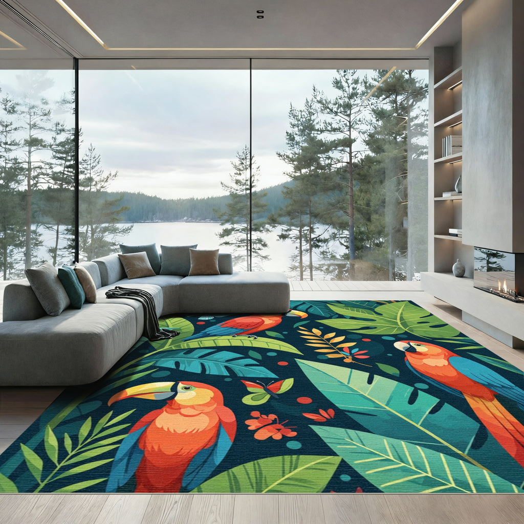 Tropical Parrot Butterflies Foliage Jungle Rug