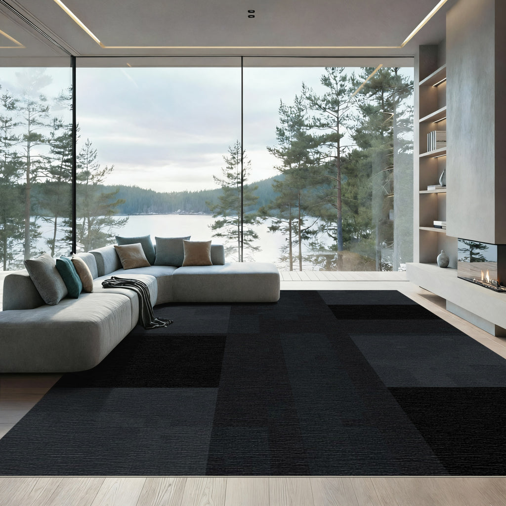 Chic Black Geometric Block Rug