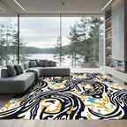 Bold Black Yellow Bird Floral Rug
