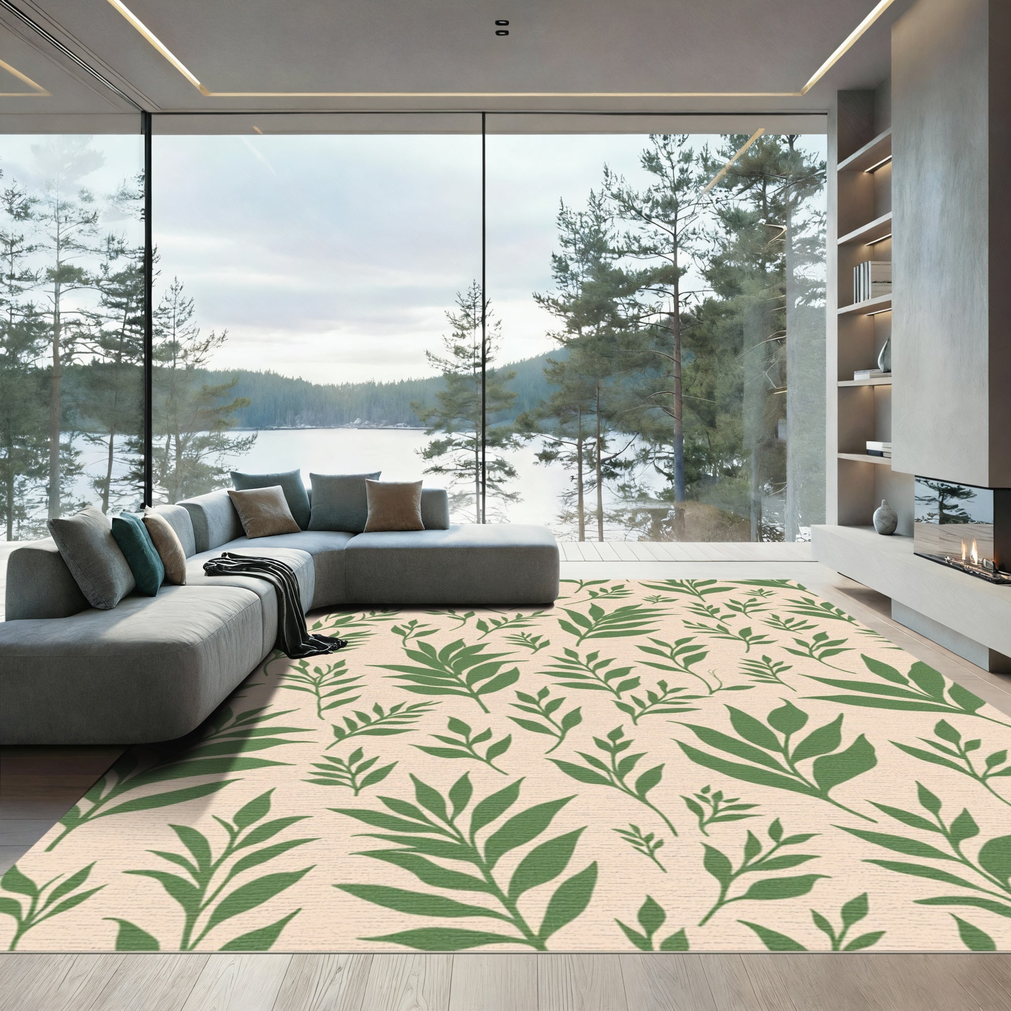 Forest Green Branch Overlay Rug