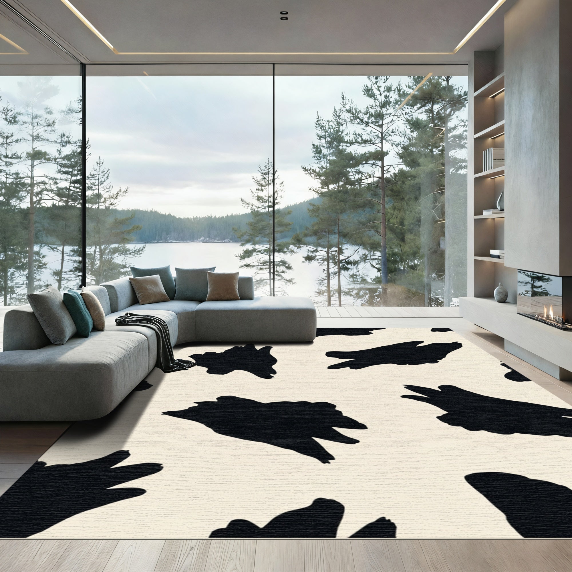 Black Cream Abstract Splotch Rug
