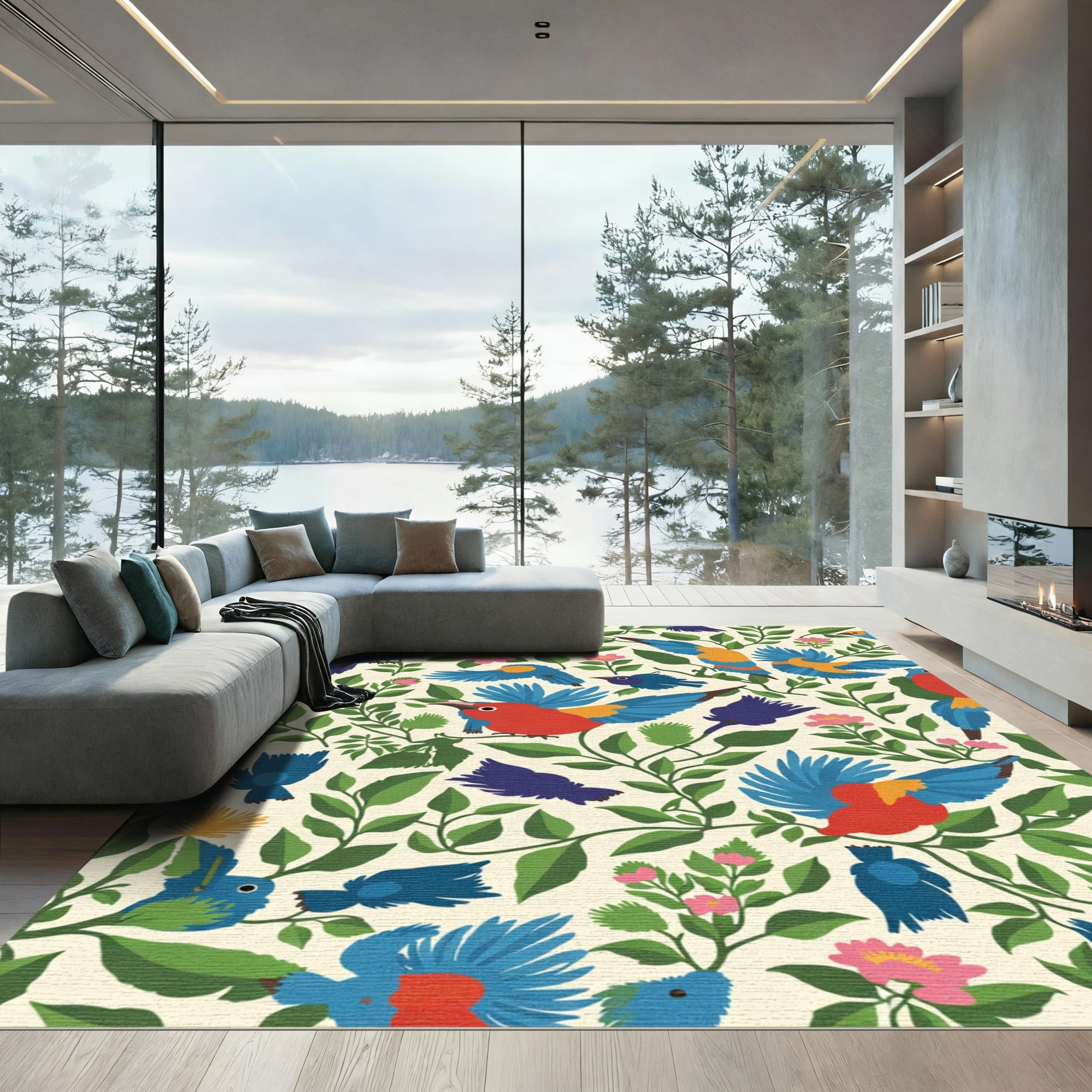 Whimsical Multi-Colored Aviary Garden Rug