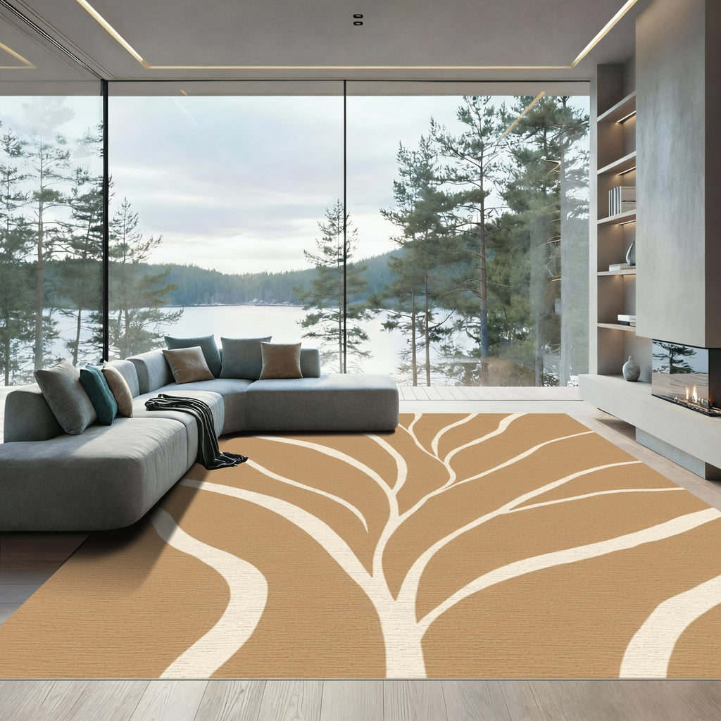 Tan Abstract Organic Branch Rug
