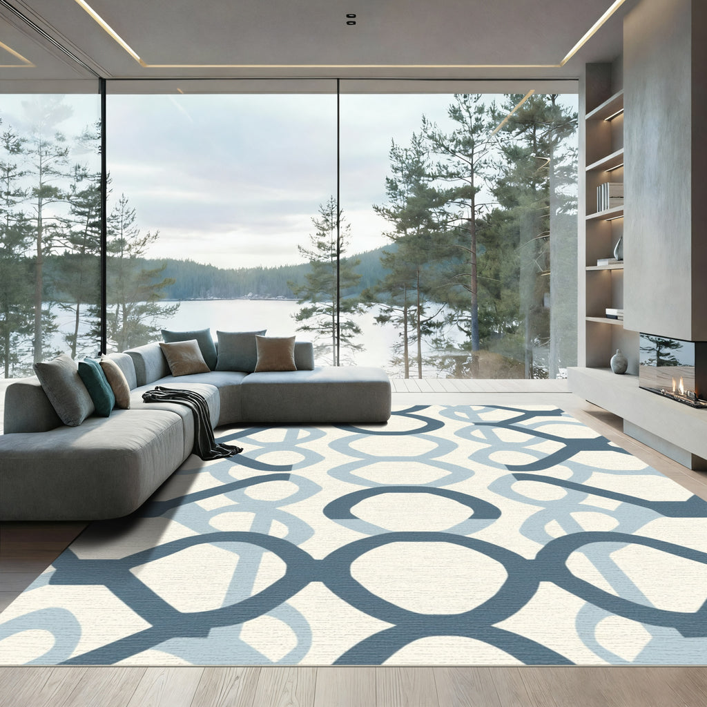 Coastal Blue Interlocking Chain Rug