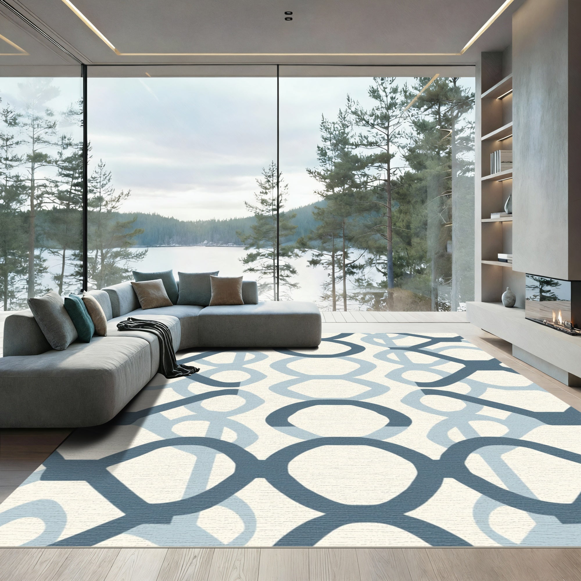 Coastal Blue Interlocking Chain Rug