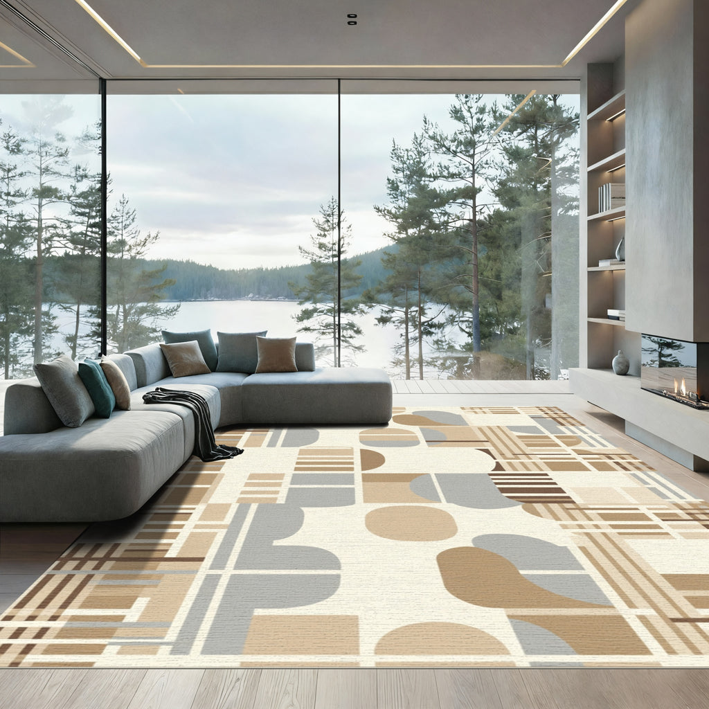 Modern Earthy Abstract Geometric Collage Rug