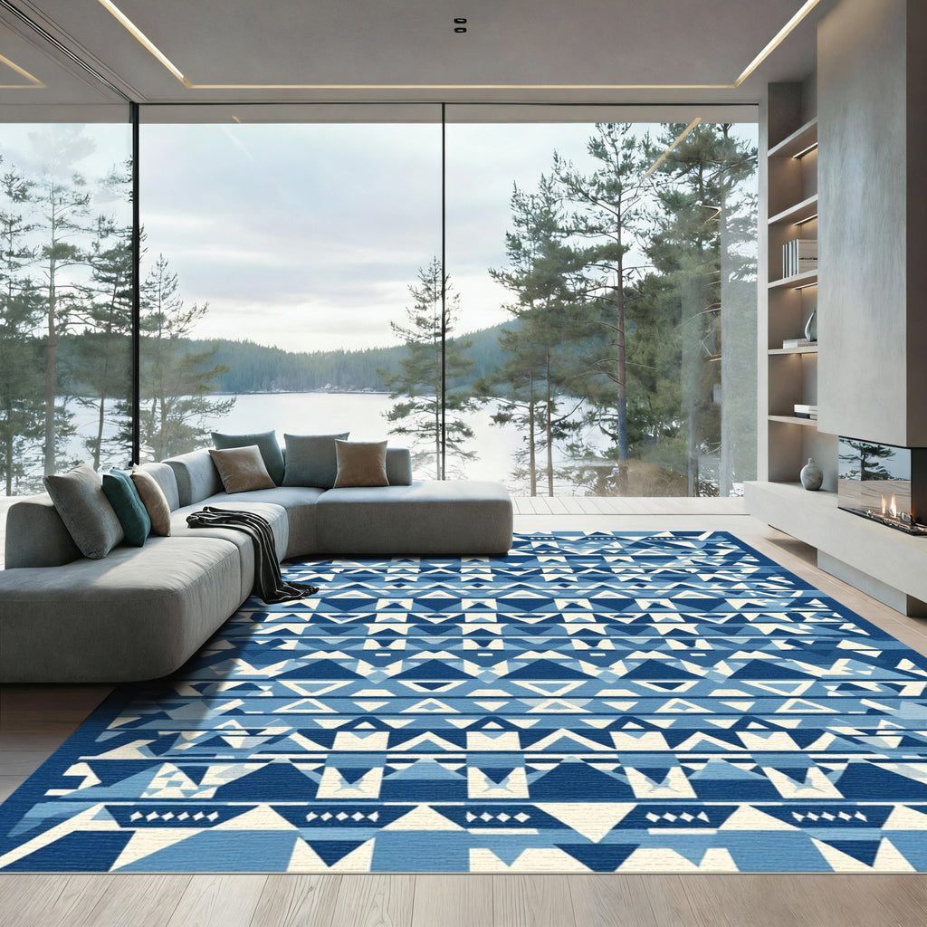 Indigo Geometric Triangle Stripe Rug