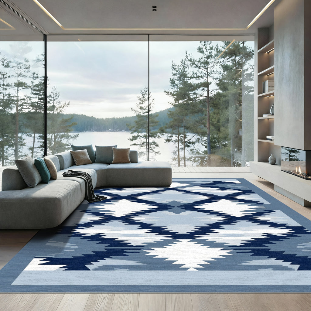 Indigo Blue Diamond Jagged Kilim Rug