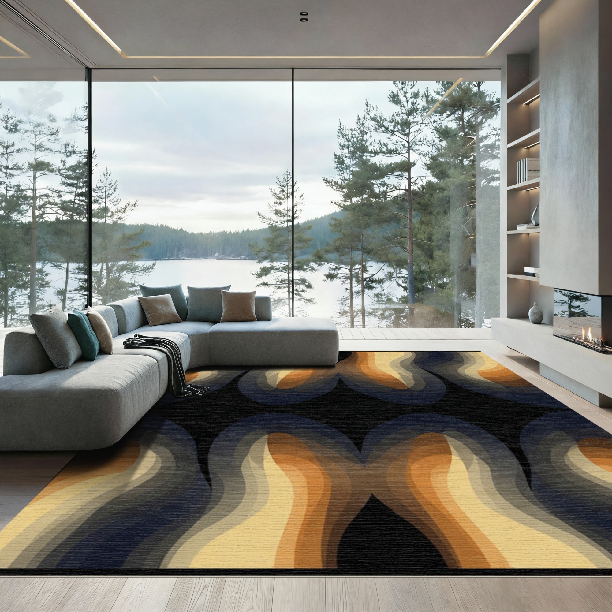 Wavy Layers Warm Tone Abstract Rug